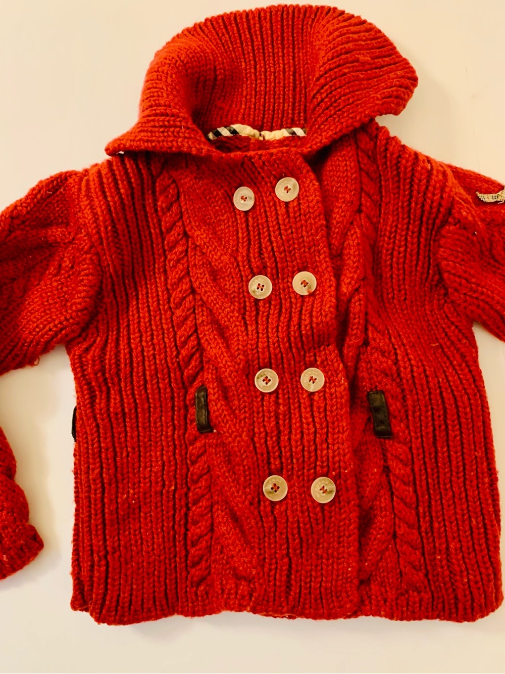 Burberry Red Cable-Knit Double-Breasted Kids Sweater